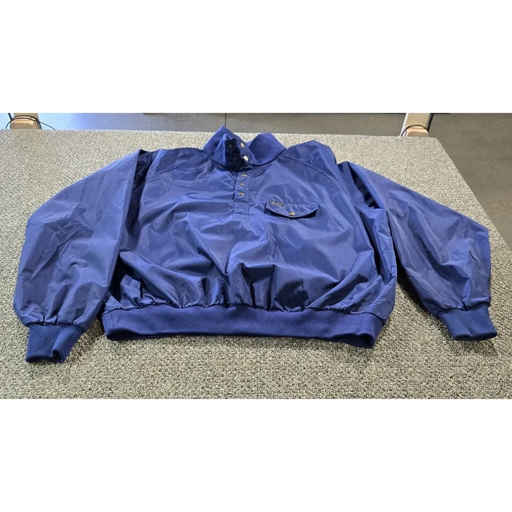 Vintage Eddie Bauer Black Label w Gold Script Nylon Windbreaker Jacket  XXL Blue